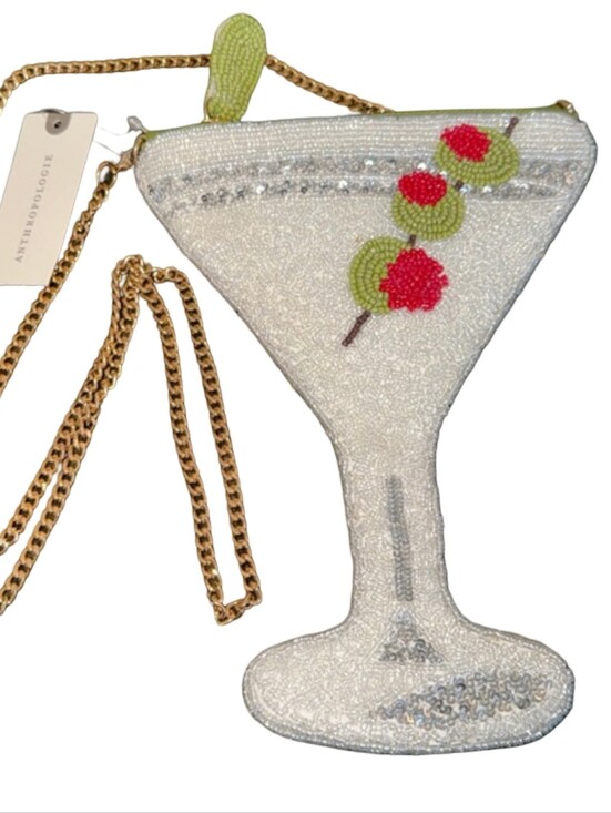 Anthropologie Handbags - NWT Maeve Anthropologie Beaded Martini Glass Crossbody Bag Cocktail Novelty